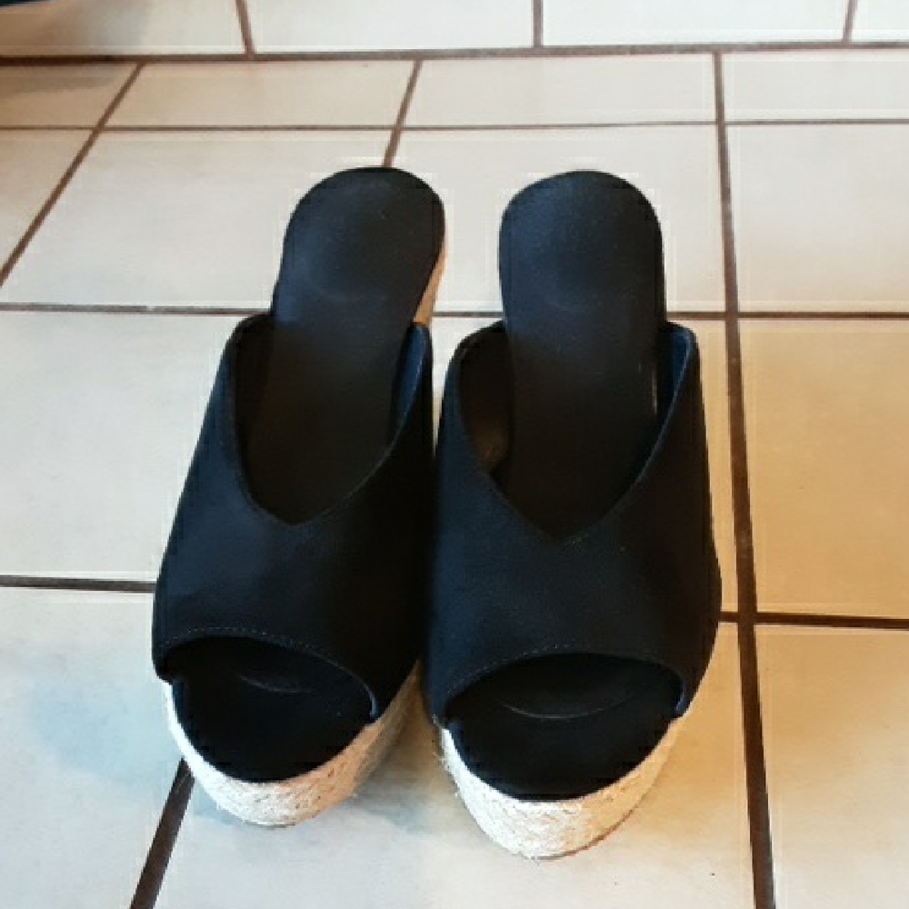 Black Wedge Sandals